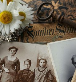 Recuerdos con fotos antiguas y flores